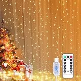 Yizhet Lichtervorhang 3x3m LED Lichterketten Vorhang LED Lichterkettenvorhang mit 8 Modi, IP65 Wasserdicht Lichtervorhang Innen Außen Deko für Hochzeit,Party,Weihnachten,Terrasse (300LED, Warmweiß)