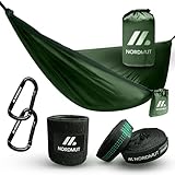 NORDMUT® Ultraleichte Hängematte Outdoor [mit Befestigungs-Set] Camping Hängematte inkl. Baumschutz-Set für Camping, Outdoor und Garten - max. Belastbarkeit 300 kg