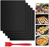 Herbst Dauerbackfolie für Backofen,40 * 33cm Wiederverwendbares Backpapier für Keksen Pizza Grill,BPA Free,Zuschneidbar und Spülmaschinenfest(5er Set+Bürste)