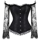 SZIVYSHI Korsett Damen Halloween Weihnachten Vollbrust Lace Up Corset Rücken Corsage mit Schulter Ärmel (Schwarz, XS)