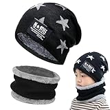 Gxlaihly Wintermütze für Kinder,Kinder Winter Warm Beanie Mütze und Loop Schal Schlauchschal Set,Kinder Wintermütze Beanie Hut,Wintermütze und Schal-Set für Jungen Mädchen von 6-15 Jahren (Schwarz)