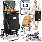 maxVitalis Einkaufstrolley Treppensteiger mit Kühlfach, Einkaufsroller klappbar, Shopping Trolley höhenverstellbar, Reflektoren, abnehmbare Tasche 43 L, Hackenporsche (Treppensteiger-Trolley, Schwarz)