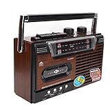 Asixxsix Tragbarer Kassettenrekorder, Retro Boombox AM/FM SW1/SW2 Radio Tape Recorder mit USB/Micro SD-Steckplätzen, Kopfhöreranschluss und Antennen-Kassettenrecorder, Geräuschlos für Zuhause(EU)