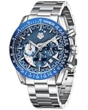 MEGALITH Uhren Herren Chronograph Armbanduhr: Kleid Herren Uhr Analog Groß Ziffernblatt - Edelstahl Männer Uhr Wasserdicht Quarz mit Kalender Business