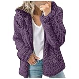 KDEIHT Winterjacke Damen Fleecejacke Langarm Einfarbig Plüschjacke Winter Freizeit Warme Mantel Bequem Übergangsjacke mit Reißverschluss Wintermantel Fleece Teddyjacke Weich PlüSchjacke