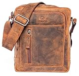 ALMADIH kleine Leder Umhängetasche Herren 9.7 Zoll iPad – FINN Braun Vintage Kompakte Ledertasche für Reisen & Alltag Messenger Schultertasche Freizeittasche City Bag Tablet Damen (FINN vintage)