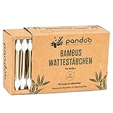 pandoo 4er Pack Bambus Wattestäbchen mit großem Sicherheitskopf (220 Stück) | Biologisch-Abbaubar, Vegan, Plastikfrei, Holzfrei & Nachhaltig | Ohrenstäbchen für Babys und Kinder