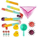 Baby Badespielzeug Set, 25 Stück Kinder Wassermühle Badewannenspielzeug, Badewanne Wasserspielzeug Kinder, BAU-Puzzle Autorennbahn Badespaß Geschenk Mädchen Junge, BPA-freies Material