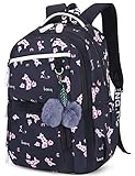 Mädchen Rucksack Blumen Schulrucksack Daypack Damen Teenager Reise Schultasche Laptop Backpack für Mädchen Schule (Schwarz C1)