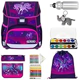 Herlitz Schulranzen Jungen Mädchen Tornister Kinder Ranzen Schultasche Schulmappe Schule leicht mit gefülltem Mäppchen Loop Plus, 8 Teile Set +efk v (Magic Unicorn 6218 (Einhorn Pegasus))