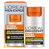 L'Oréal Men Expert Gesichtspflege mit LSF 15 für Männer, Belebende Feuchtigkeitscreme 24H Anti-Müdigkeit mit Sonnenschutz, Gesichtscreme für Herren mit Vitamin C und Proteinen, Hydra Energy, 1 x 50 ml