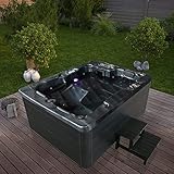 HOME DELUXE - Outdoor Whirlpool - BLACK MARBLE PLUS Treppe und Thermoabdeckung - Maße 210 x 160 x 85 cm - Inkl. Heizung, 27 Massagedüsen und 9 Lichtquellen | Jacuzzi Außen Whirlpool Spa für 3 Personen