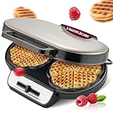 Clatronic Waffeleisen mit 2 antihaftbeschichteten Backflächen | Waffeleisen Herzform stufenlos einstellbarer Bräunungsgrad & Backampel | 2 Waffeln pro Backvorgang in wenigen Minuten | 1200W | WA 3745