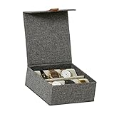 LOVE IT STORE IT Premium Aufbewahrungsbox für Uhren - Uhrenbox aus Leinen, innen Samt - Verstärkt mit Holz - Für 6 Uhren - Grau - 16,2x16,8x7 cm