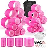 VEVOQIM 49 Stücke Lockenwickler Große Locken Set,4 Größe Hitzefreie Jumbo Groß Kleine Lockenwickler Selbsthaftend Hair Rollers 63 mm 44mm 35mm 25mm mit Klammern für lange mittlere kleine Haar