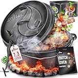 grillas Dutch Oven Set inkl. Rezeptideen | bereits eingebrannt - preseasoned | Feuertopf Gusseisen I Bräter mit Deckelheber und Henkel (Topf mit Füße, 7,3 Liter / 6 QT)