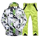 ALSOGO Herren Ski Jacke und Hosen Set Ski Anzug Winter Wasserdicht Winddicht Kapuze Schneemantel 2-Stücke Snowboard Sets 336-gr-Green L