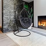 2mGoods Luxuriöser Hängesessel mit Gestell inkl. allergikerfreundlichem Kissen - Hängestuhl mit platzsparender runder Basis, ideal für kleinere Räume Indoor und Outdoor - schaukelsessel Polyrattan