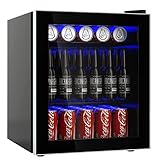 COSTWAY 46L Getränkekühlschrank, Kühlschrank mit Glastür für 60 Dosen, 4-16°C, Bierkühlschrank mit LED, verstellbaren Einlegeböden, kompakte Minibar 44,5 x 46 x 49,5 cm