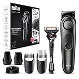 Braun Barttrimmer 7, Trimmer/Haarschneider Herren, Haarschneidemaschine, für Gesichts- und Kopfhaare, 39 Längeneinstellungen, Valentinstagsgeschenk für Ihn, BT7340, schwarz/grau-metallic