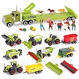 Oriate Kinder Bauernhofspielzeug, realistisches Traktor Fahrzeug, Druckguss Auto Set, pädagogische Mini Farmtiere mit Pritschenanhänger, Geburtstagsgeschenk für Kinder ab 3 Jahren