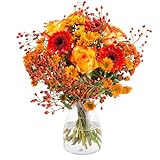 Herbststrauß Celia, Blumenstrauß in herbstlichen Farben, Blumen versenden, handgebunden mit 7-Tage-Frische-Garantie, Rosen, Gerbera, Chrysanthemen und Beeren, Blumenversand im Herbst