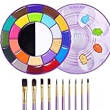 BOBISUKA Neon Body Painting Palette, 24 Gesichts- Körperfarben Kinder +10 violette Pinsel Make-up Set Großes Schwarz & Weiß Ölbasiert Facepaint Halloween Fasching Theaterschminke Babybauch