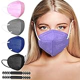 FFP2 Masken, FFP2 Maske Bunt,FFP2 Maske Farbig,Gesichtsmaske Schwarz Blau Rose Grau Lila,FFP2 Maske CE Zertifiziert,Masken Mundschutz Einzeln Verpackt für Erwachsene Jugendliche Frauen Männer 10 Stück