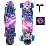 Sumeber Skateboard Kinder Mini Cruiser Skateboard Komplette 22 Zoll mit LED Leuchtrollen Skateboard für Erwachsene Kinder Anfänger Geburtstagsgeschenk (Galaxis)