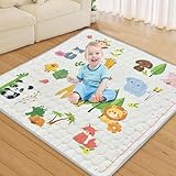 Krabbelteppich für Baby, Rutschfeste Laufstallmatte 127 x 127 cm, Faltbare Baby Krabbelmatte aus Baumwolle, Baby Spielmatte Schadstofffrei Geschenk zur Sensorischen Entwicklung