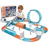 ZWOOS Raum Rennstrecken Track Spielzeugautos Set, 232 pcs Flexible Autorennbahn Kinder mit 1pcs Elektroauto, 2 Astronautenpuppen, Weltraumthema Car Track für 3 4 5 6 Jahre alt Jungen Mädchen