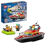 LEGO 60373 City Feuerwehrboot, Spielzeug, das im Wasser schwimmt, mit Rennboot, 3 Minifiguren und Jetpack, Feuerwehr-Boot-Spielzeug Geschenkidee für Jungen und Mädchen ab 5 Jahren