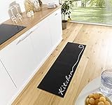 Zala Living Cook & Clean Läufer – rutschfest Teppichläufer Flachgewebe Kurzflor Teppich Küchenteppich Waschbar Küchenläufer Kitchen für Flur, Küche, Wohnzimmer – Schwarz, 50x150cm