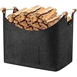 Holzkorb für Kaminholz, Brennholzkorb aus Extradickem Filz, Kaminholzkorb für Feuer Kamin Brennholz, Faltbarer Holzkorb Filztasche für Einkauf, Holz, Zeitung oder Brennholz (Dunkelgrau)