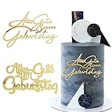 BETESSIN 2Pcs Tortendeko Alles Gute zum Geburtstag Happy Birthday Cake Topper Kuchen Topper Acryl Tortendeko Gold Kuchen Dekoration Spiegel Kuchenaufsatz Zubehör