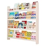 Wandmontiertes Kinder-Bücherregal mit Kiefernmaterial für den Kindergarten, 120 x 12 x 118 cm, platzsparende Aufbewahrungslösung für Kinderbücher und Spielzeug, Weiß