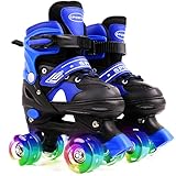 Ceestyle Verstellbare Rollschuhe für Kinder, Classic Disco Roller, Leuchtenden Rädern, Größenverstellbare Atmungsaktiv Quad Skates, Verstellbar von 27 bis 37, 4 Größen, Jungen und Mädchen, Blau M