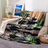 KnBoB Decke Warm Sofa Winter, Flanell Schwarz Grün Stein Kerze Fluss Kuscheldecke 180x200CM Flauschig Sofadecke