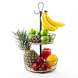 VESTAhome Obst Etagere 2 Etagen - Etagere Obst für mehr Platz auf der Arbeitsplatte - Obstschale Etagere - dekorativer Obstkorb inkl. Bananenhaken