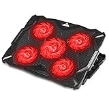 CP3 Laptop Kühlpads 5 Leise Laptop Lüfter Unterlage, Unterstützung bis zu 17,3 Zoll Hochleistungs-Notebook, Laptop Kühlständer mit LED-Licht für Spiele, Büro, Arbeit von zu Hause aus (rot)