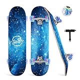 BELEEV Skateboard 31x8 Zoll, mit LED-Licht Komplette Cruiser Skateboard für Kinder Jugendliche Erwachsene, 7-Lagiger Kanadischer Ahorn Double Kick Deck Concave mit All-in-one Skate T-Tool für Anfänger