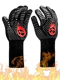 Grillhandschuhe, Multper Hitzebeständige bis zu 800°C BBQ Gloves, rutschfest Ofenhandschuhe Backhandschuhe, Wiederverwendbare Ofenhandschuhe, Silikonisolierte Handschuhe zum Backen, Kochen, Grillen