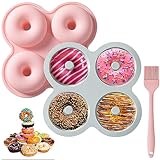 Jogoico Silikon Donut Formen 2 Stück Silikon Donuts Backform 4 Hohlräume Antihaft Donut Backblech mit Silikonpinsel, Hitzebeständigkeit Donut Mold Kuchenform für Kuchen Kekse Bagels Muffins