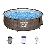 Bestway Steel Pro MAX Frame Pool-Set mit Filterpumpe Ø 366 x 100 cm, Rattan-Optik (Schokobraun), rund