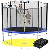 KINETIC SPORTS Trampolin Outdoor 'Salto Plus' Ø 244 cm – TÜV Rheinland geprüft, Komplett-Set für Kinder, USA Sprungtuch, Netz, Randpolster, Leiter – bis 120 kg, Blau