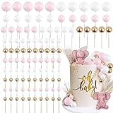 BETESSIN 105pcs Tortendeko Kugeln Rosa Happy Birthday Kuchendeko Schaumkugel Deko Torten Cupcake Topper Geburtstag Babyparty Hochzeit Kuchen Dekoration Kuchenaufsatz Gold Weiß 1,5cm-4cm