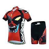 Baotung Kinder Radtrikot Set Fahrrad Trikot Kurzarm + Radhose mit Sitzpolster, Augen, Gr.122/128 (Tag L)