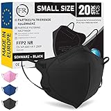 FiRiO® 20x FFP2 Maske kleine Größe S [MADE IN EUROPE] - Respirator Face Mask FFP2 Klein Schwarz - FFP2 Small Size CE zertifiziert EU 2016/425- Atemschutzmaske FFP2 Maske Größe S Mundschutz Medizinisch