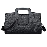 Milya Damen Leder Vintage Handtasche Clutch Henkeltasche Abendtasche Umhängetasche Ledertasche Schultertasche mit Schulteriemen (Krokodil Muster Schwarz)