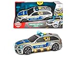 Dickie Toys Mercedes-AMG E43 Polizeiauto, Polizei, motor. Spielzeugauto, Heckklappe öffnet per Knopfdruck mit Hundegebell-Soundeffekt, inkl. Batterien, 30 cm, Silber/Blau